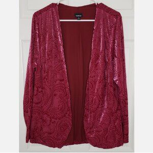 Torrid 2 Red Dark Pink Burnout Velvet Blazer Cardigan 18-20 Top